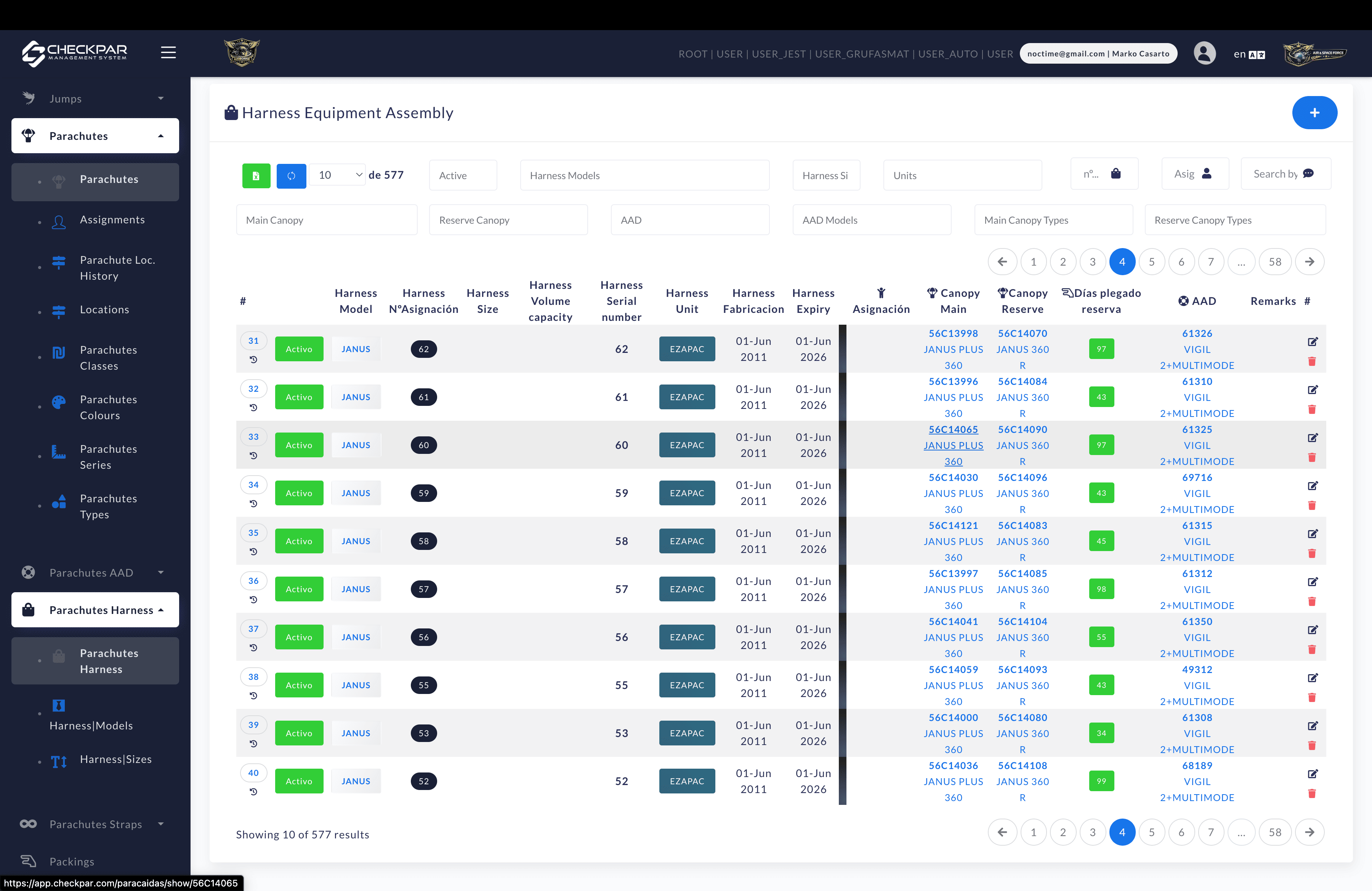CHECKPAR equipment control screenshot