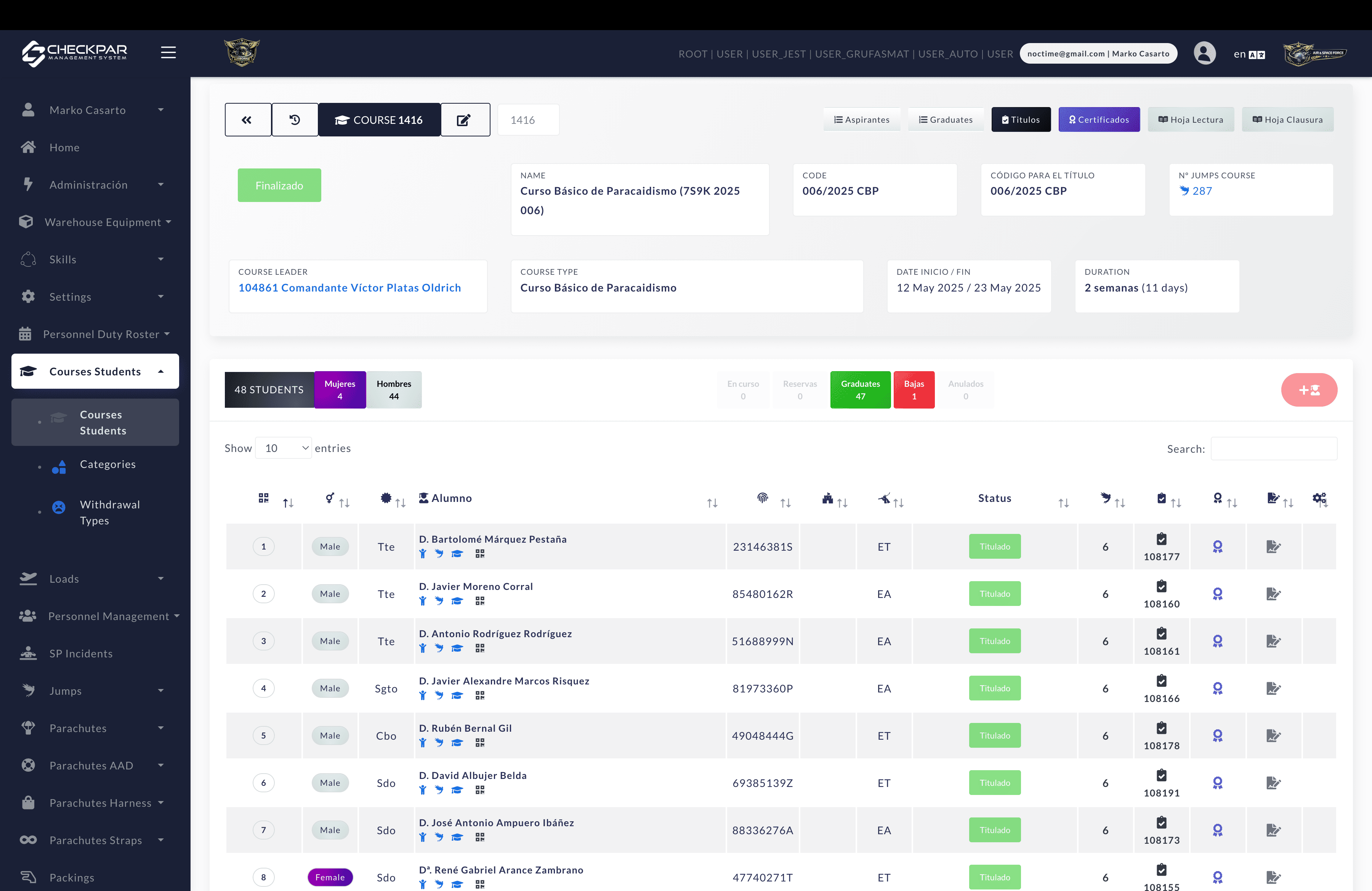 CHECKPAR personnel management screenshot
